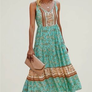 Floral Maxi Dress in Blue and Brown
